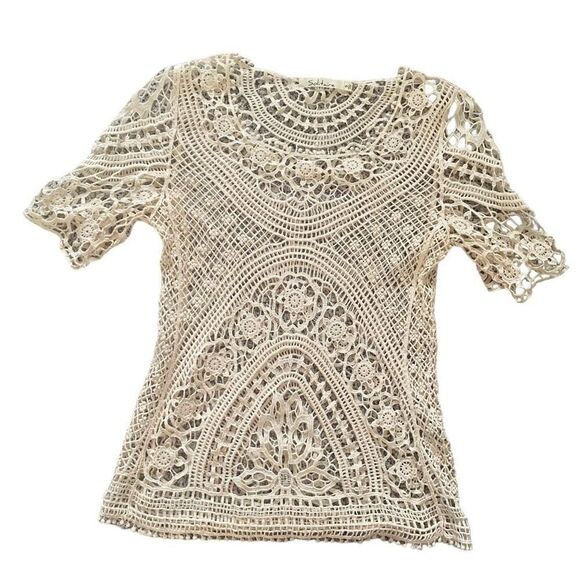 Solitaire Crochet Top Swim Cover Ivory Beach Vacation Pool Boho Size Small - Picture 1 of 5